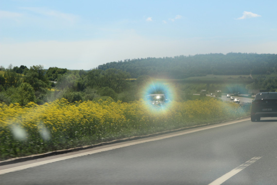 Autobahn mit angrenzendem Blühstreifen